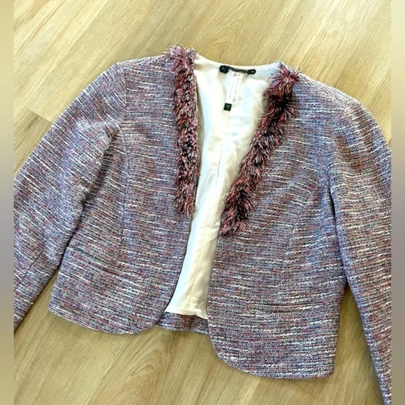 SACHIN + BABI Anthropologie Short Silk-blend Blazer with Unique Fuzzy Co… - Picture 4 of 11